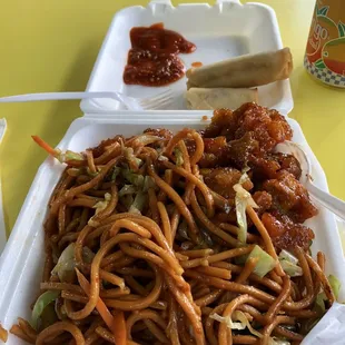 Orange Chicken with noodles and veggies.
