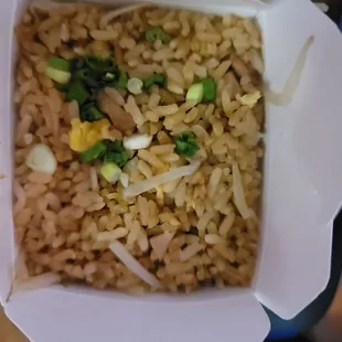 Pork fried rice. Tasted stale and it was the best tasting item.