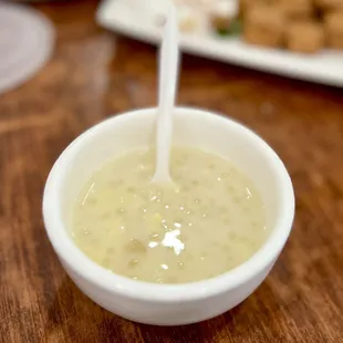 Sweet Mung Bean w/ Tapioca Pearls served as dessert