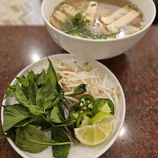 Generous portion of fresh veggies with the Pho Tofu!