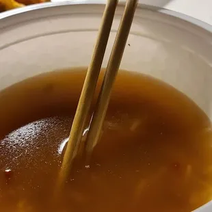 Used my Yelp chopsticks to eat the pho that my daughter was too tired to eat