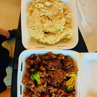 Hunan beef with brown rice (they give you a ton of brown rice)