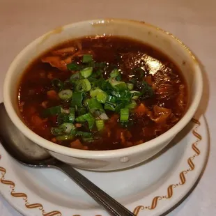 Hot And Sour Soup.  It's Good, Not Great.  Too Much Green Onion.