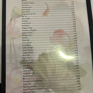 Cocktail menu