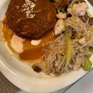 Shrimp shack for young chicken shrimp egg foo young,  chicken chow mein and beef with Beef Broccoli