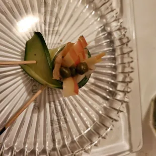 Smoke salmon.  Waitress said it is best to eat in one bite.