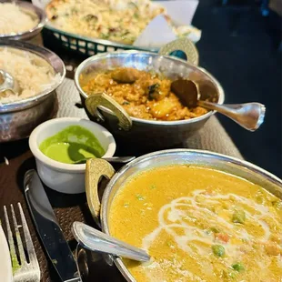 Vegetable Korma, Chicken Vindaloo and Garlic Naan