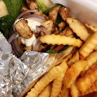 Chicken pita with French fries