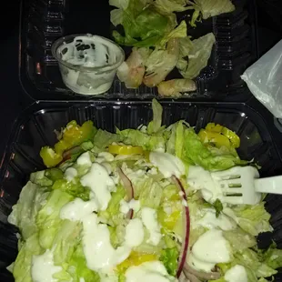Old ass salad  and it was nasty  Pizza nasty I asked for extra sauce nope it was dry