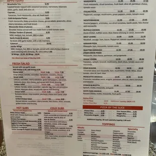 sushi and sashimi, menu