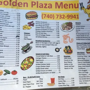 the menu for the golden plaza menu