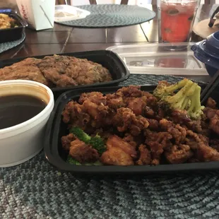 BOURBON CHICKEN &amp; EGG FOO YOUNG in the background