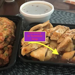 Teriyaki Chicken in a soupy tasteless sauce!