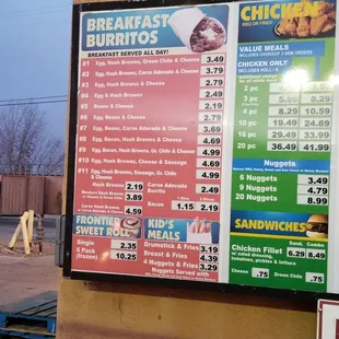 a menu for breakfast and burritos