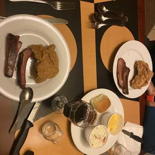 a table full of food and drinks