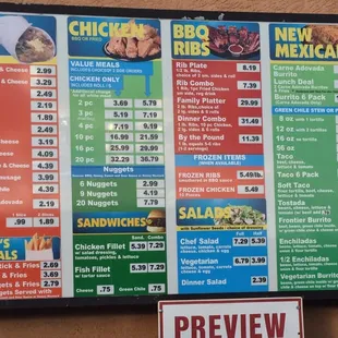 Menu as of May 2016.