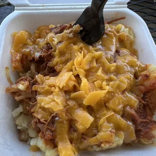 Carne hash browns with cold cheese.
