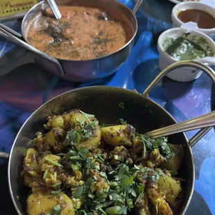 Aloo gobhi and the chicken tikka masala.