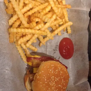 Bacon Cheese Burger and Fries