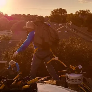 a man on top of a building
