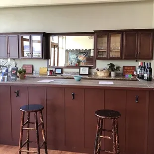 a bar with stools