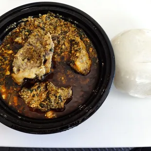 Egusi with goat meat and fufu