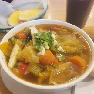 Seafood soup (caldo de mariscos) with xtra toasted bolillo.