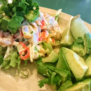 Tostada de Ceviche.  Extra avocado and cilantro!