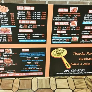 Standard Menu Price list