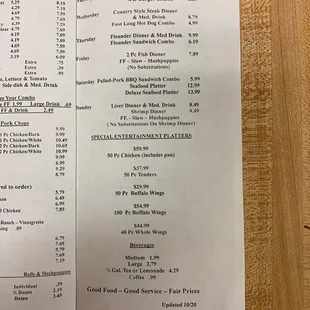 a menu for a restaurant