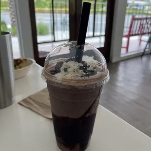 Chocolate Vanilla Swirl milkshake with oreo