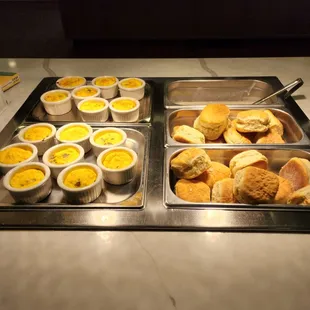 a buffet with a variety of food items