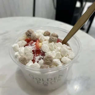 Small - Half Mango Sunrise and Half Original Tart w/ Strawberry, Mochi, and Cookie Dough Bite Toppings