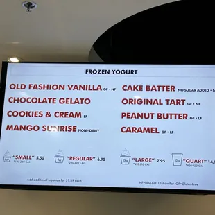 Menu - Yogurt Flavors and Pricing (01/29/2024)