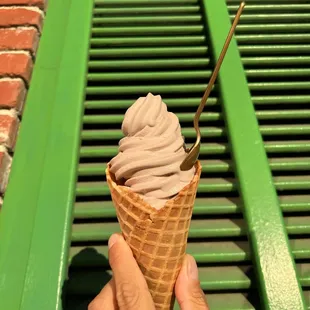 Peanut Butter Frozen Yogurt on a Waffle Cone