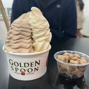 Medium: vanilla, coffee, peanut butter cup with a side of cookie dough $7.50 (4/19/24)