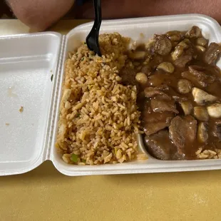 Beef and mushroom in brown gravy