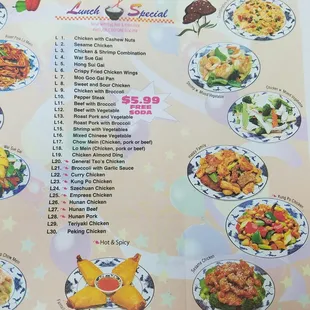 a menu for lunch specials