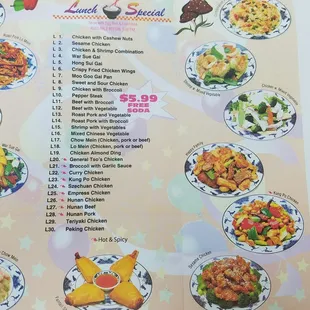 a menu for lunch special