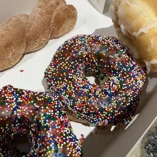 a variety of donuts in a box