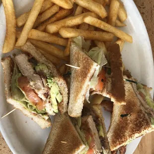 Chicken club w fries.  Was very good. Chicken was juicy.