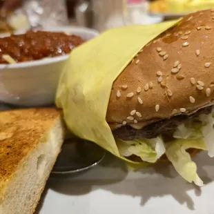 Hamburger and a Bowl of Spaghetti
