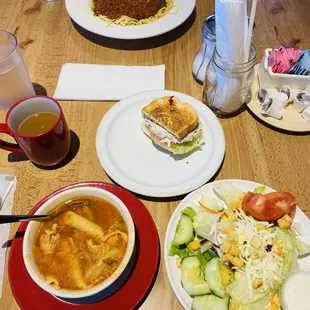 Soup, salad, and sandwich special with beverage. Spaghetti dinner.