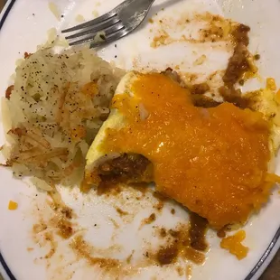 Oops! Forgot to snap pic first, lol. Chili and Cheese Omelette