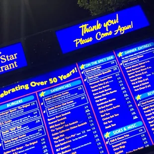 Drive thru menu