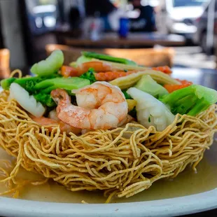 Crispy seafood noodles $15