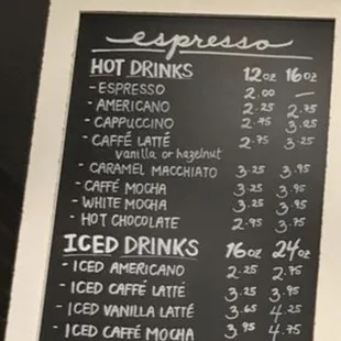 Drink menu