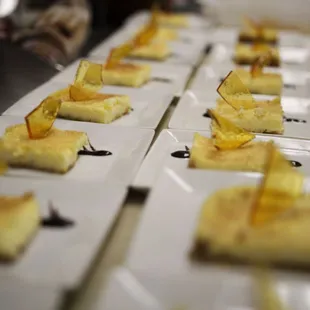 Spiced cheesecake, toasted marshmallow glass shard, chocolate syrup