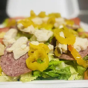 Chicken Antipasto salad with your choice of dressing.