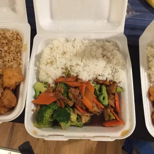 Chicken with broccoli. Salty.